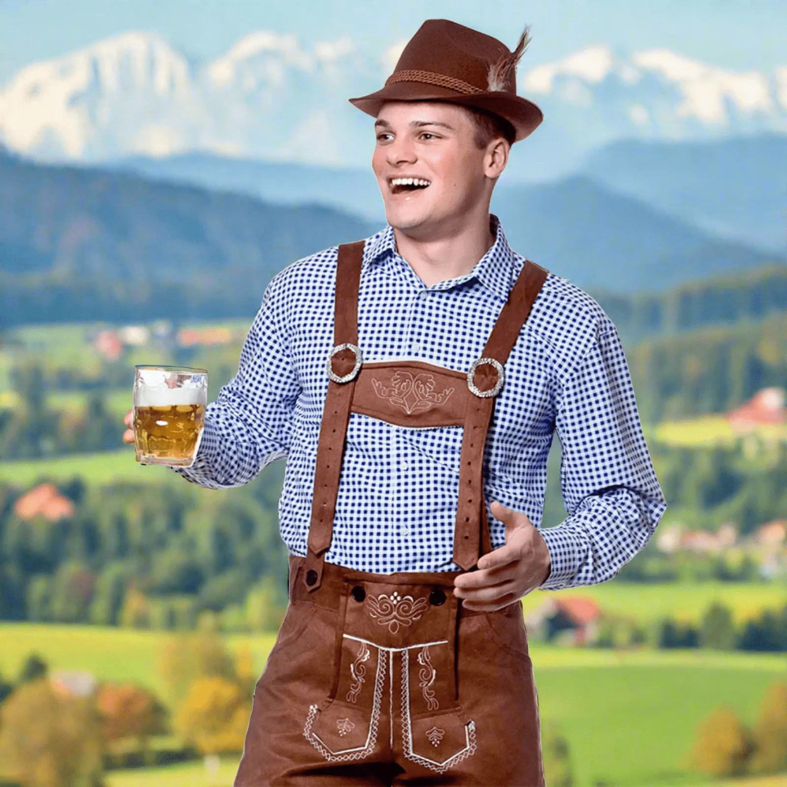 Mens Oktoberfest Shirt Checked Beer Festival Top Fancy Dress
