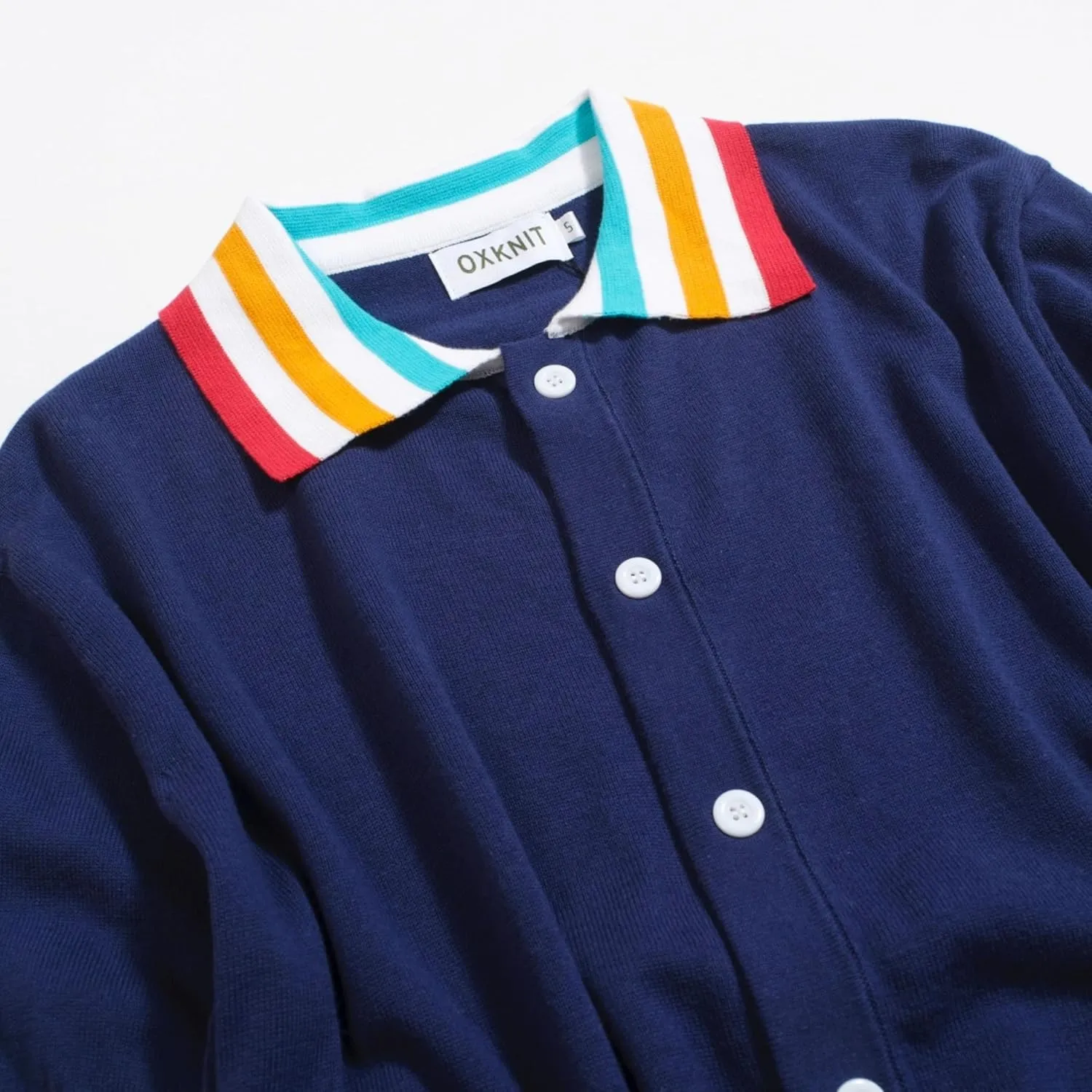 Men's Retro Dark Blue Knitted Poloshirt, 1960s Mod Style Vintage Polo Short Sleeve with Button