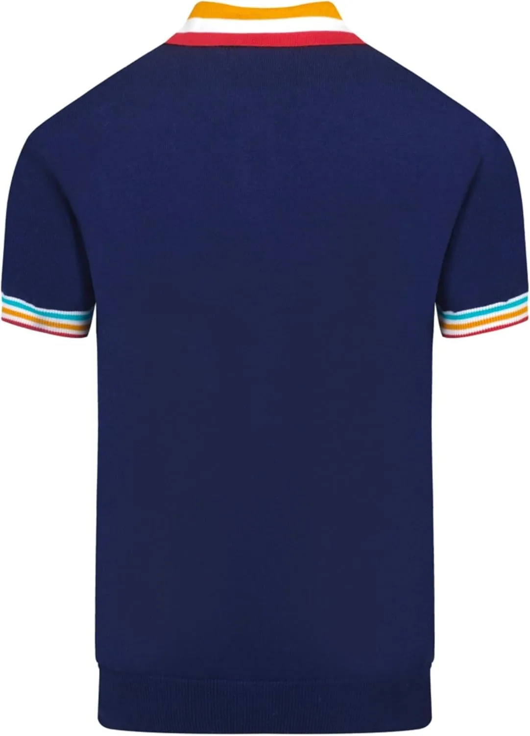Men's Retro Dark Blue Knitted Poloshirt, 1960s Mod Style Vintage Polo Short Sleeve with Button