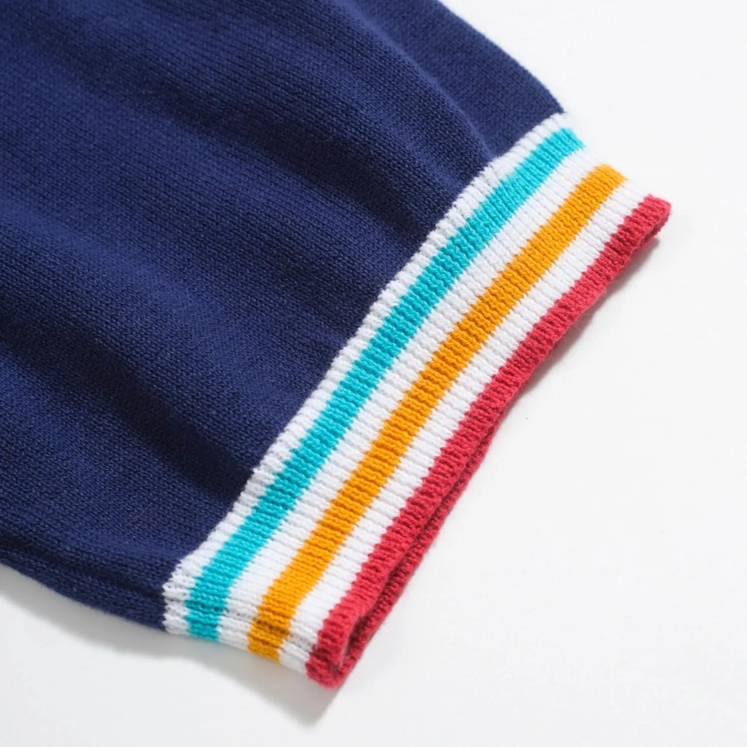 Men's Retro Dark Blue Knitted Poloshirt, 1960s Mod Style Vintage Polo Short Sleeve with Button