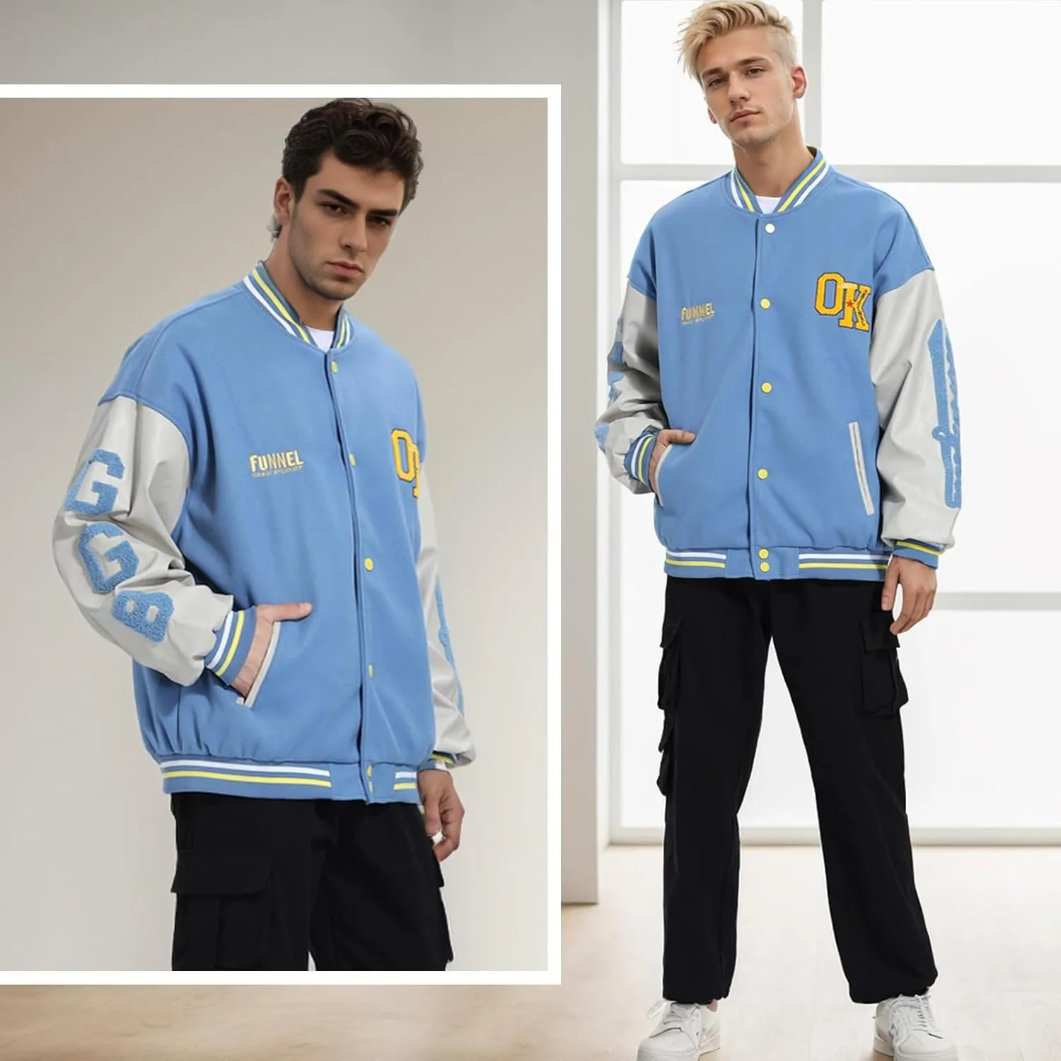Mens Varsity Jacket Baseball Bomber Jacket Vintage Unisex Streetwear Coats with Patchwork Hipster Utility Tops