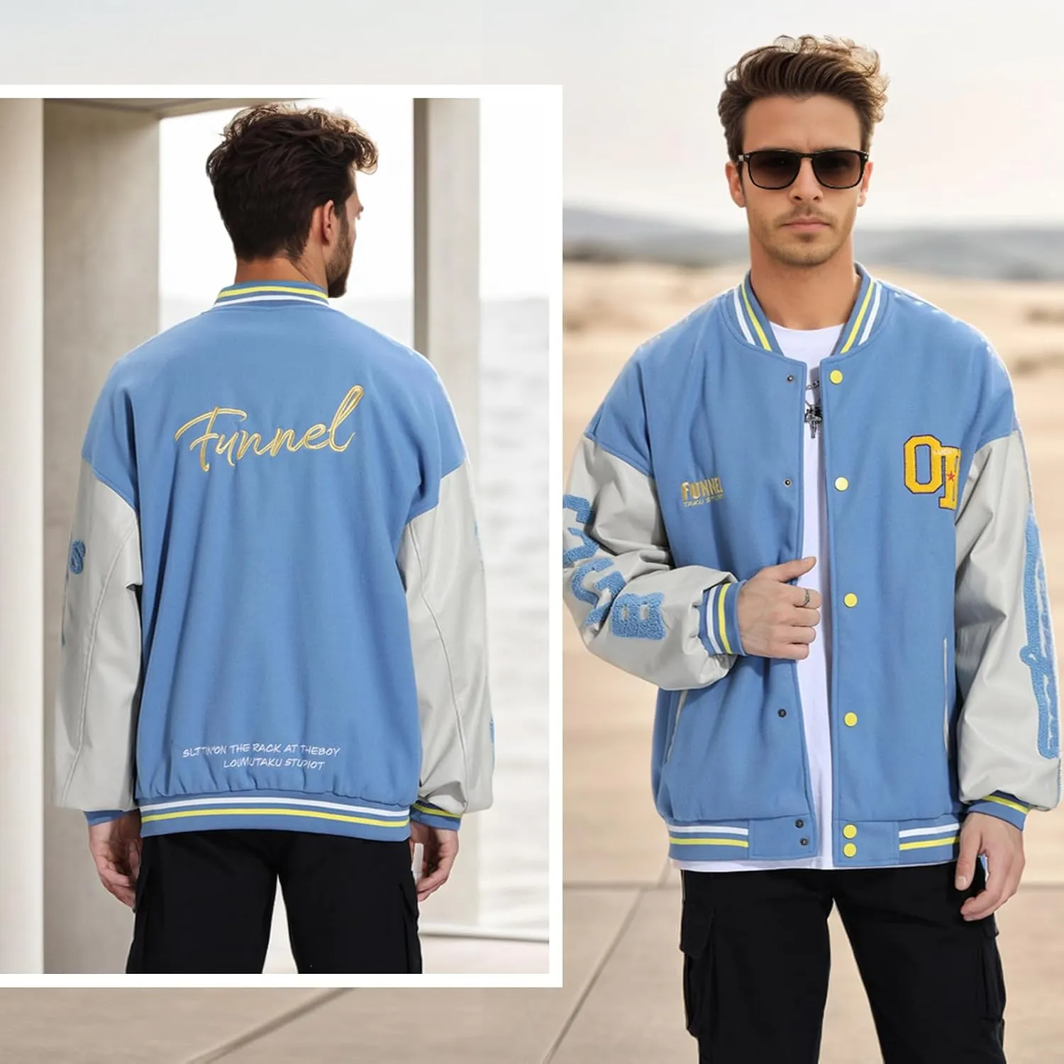 Mens Varsity Jacket Baseball Bomber Jacket Vintage Unisex Streetwear Coats with Patchwork Hipster Utility Tops