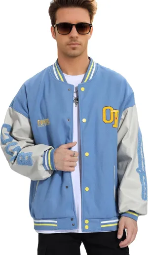 Mens Varsity Jacket Baseball Bomber Jacket Vintage Unisex Streetwear Coats with Patchwork Hipster Utility Tops