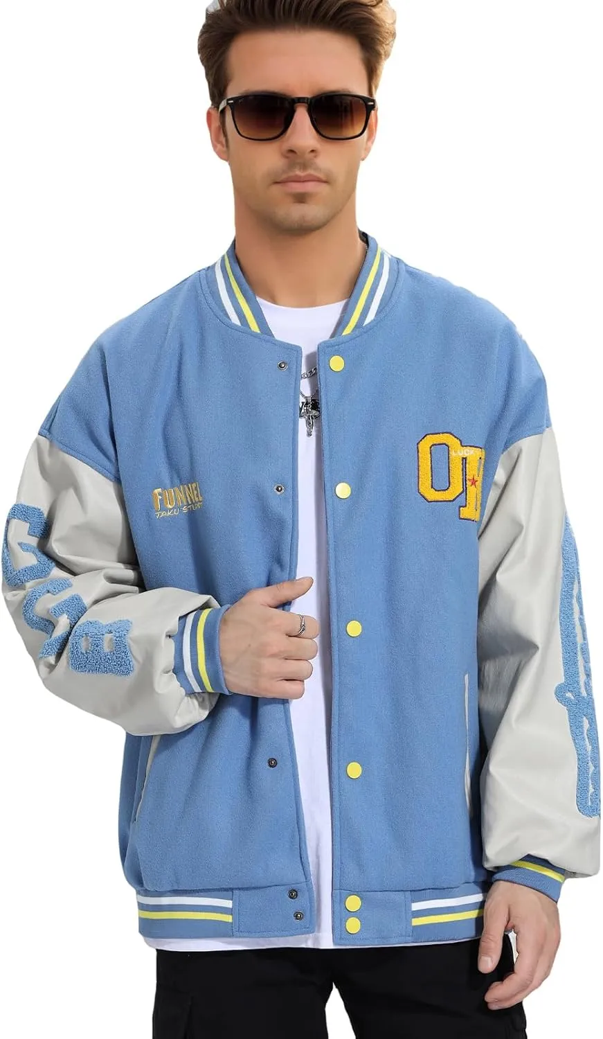 Mens Varsity Jacket Baseball Bomber Jacket Vintage Unisex Streetwear Coats with Patchwork Hipster Utility Tops