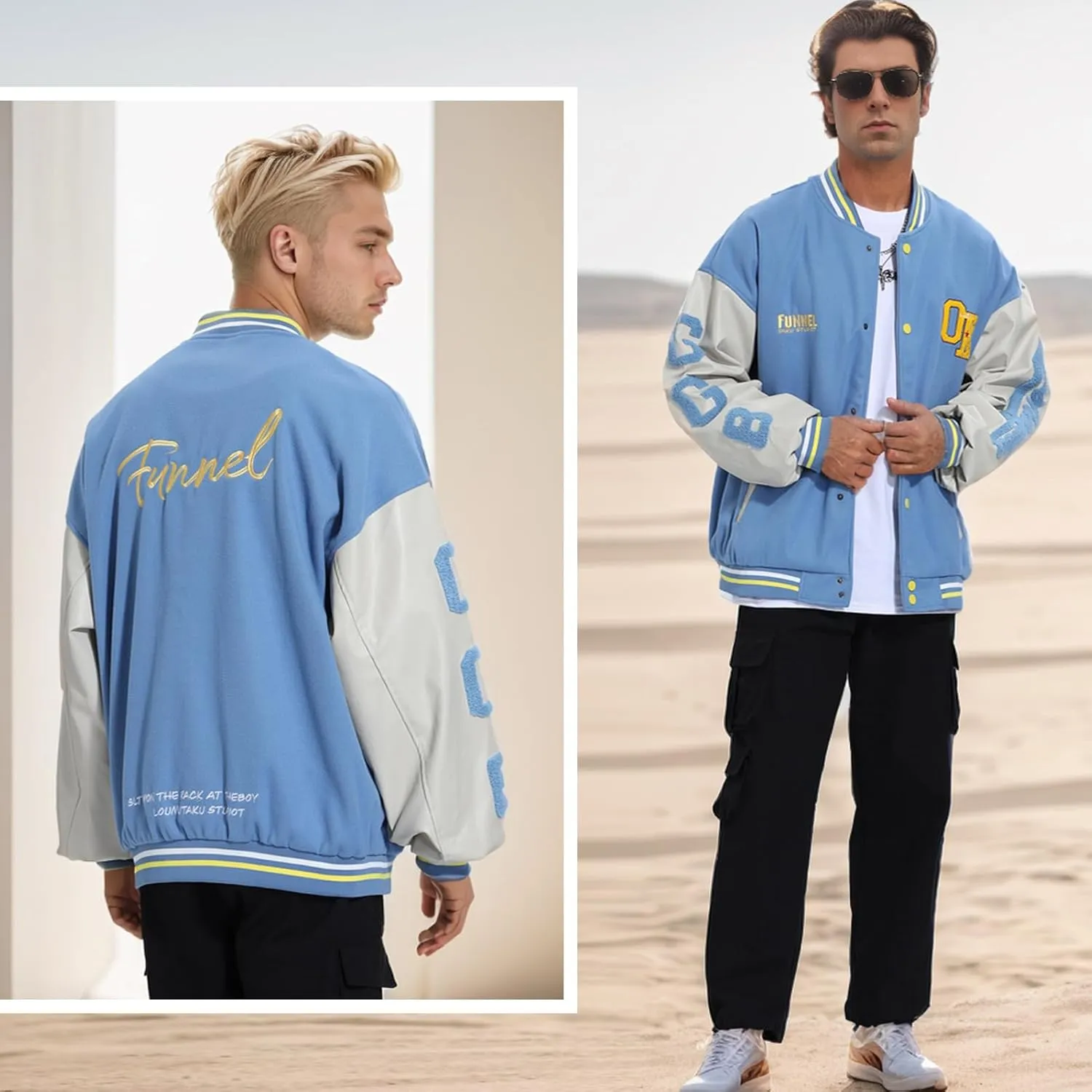 Mens Varsity Jacket Baseball Bomber Jacket Vintage Unisex Streetwear Coats with Patchwork Hipster Utility Tops