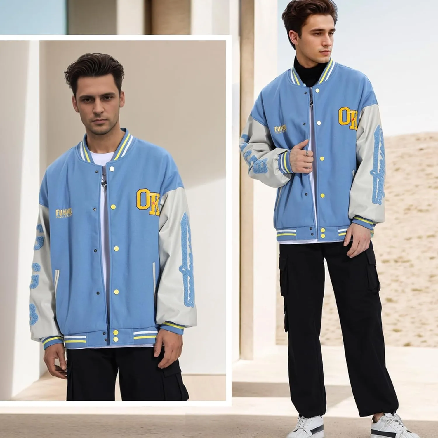 Mens Varsity Jacket Baseball Bomber Jacket Vintage Unisex Streetwear Coats with Patchwork Hipster Utility Tops