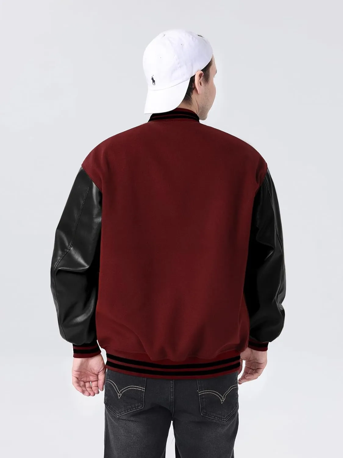 Mens Varsity Jackets Skeleton Graphic Baseball Wool Faux Leather Bomber Jacket Halloween costumes Outerwear Coat