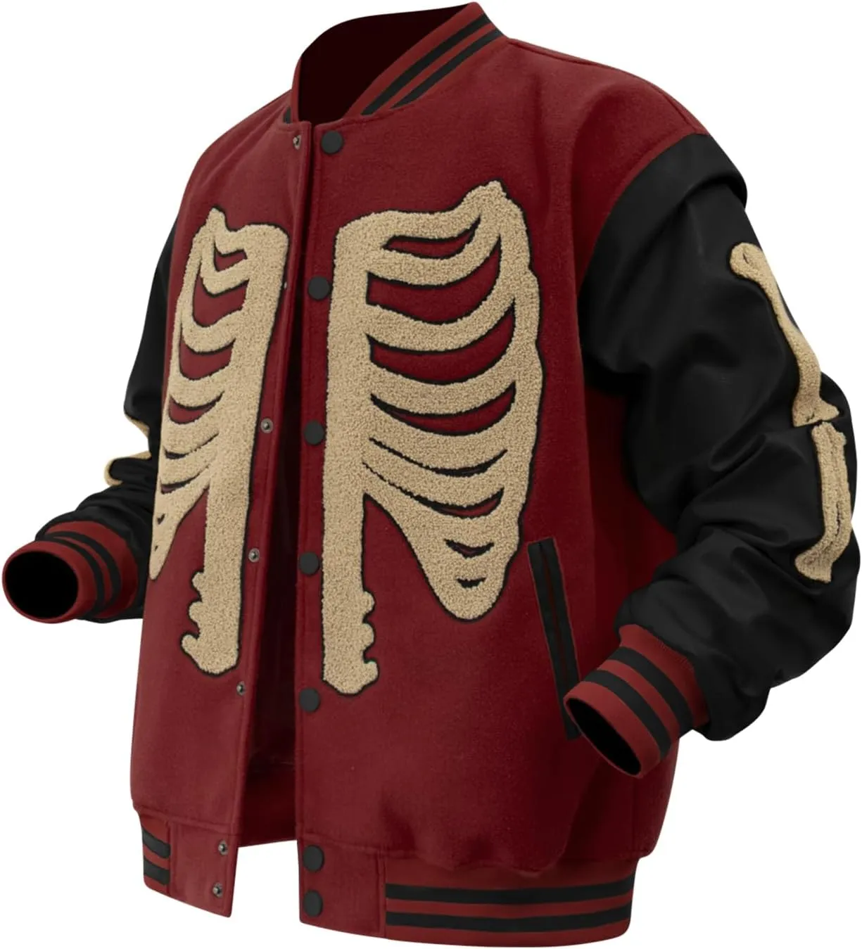 Mens Varsity Jackets Skeleton Graphic Baseball Wool Faux Leather Bomber Jacket Halloween costumes Outerwear Coat