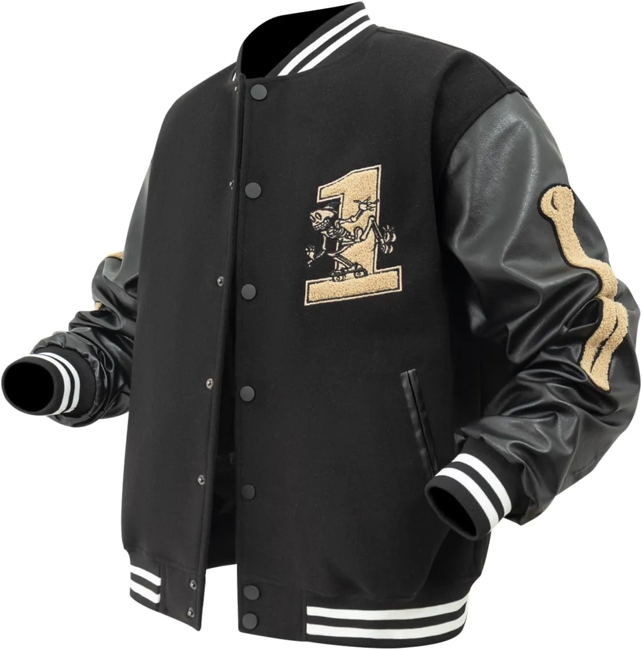 Mens Varsity Jackets Vintage Skeleton Embroidery Bomber Jacket For Fall&winter Halloween costumes Outerwear Coat