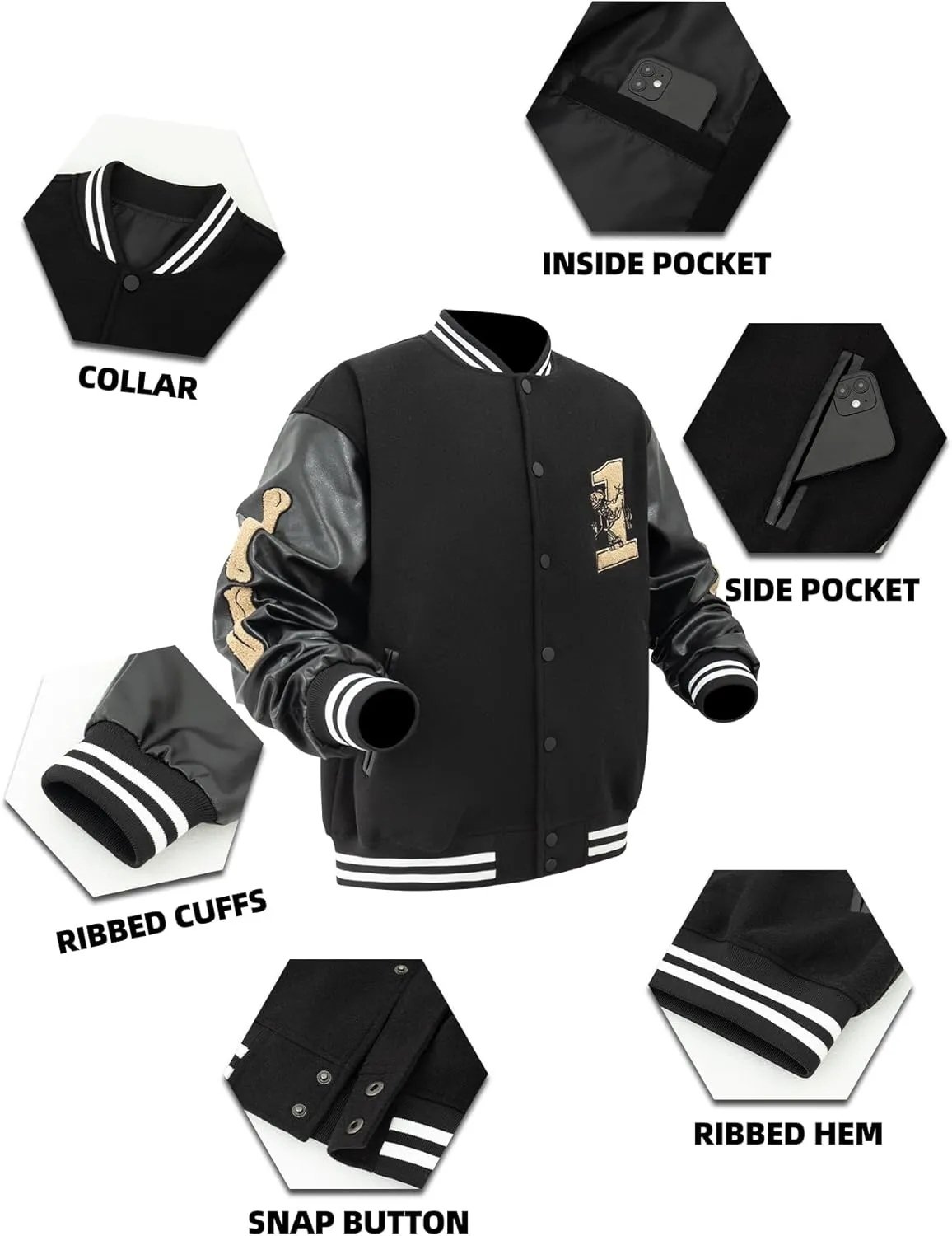 Mens Varsity Jackets Vintage Skeleton Embroidery Bomber Jacket For Fall&winter Halloween costumes Outerwear Coat