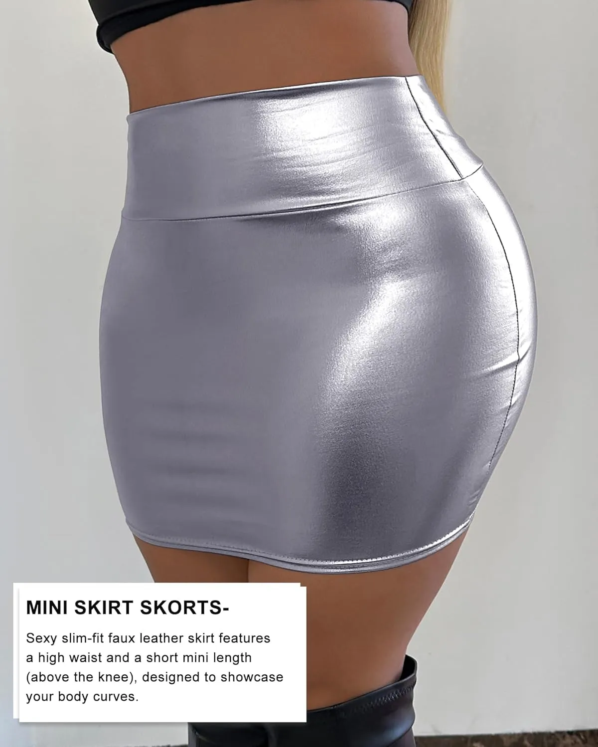 Metallic Bodycon Mini Skirt - High Shine Silver Party Wear, Liquid Sexy Tight Pencil Skirt for Women