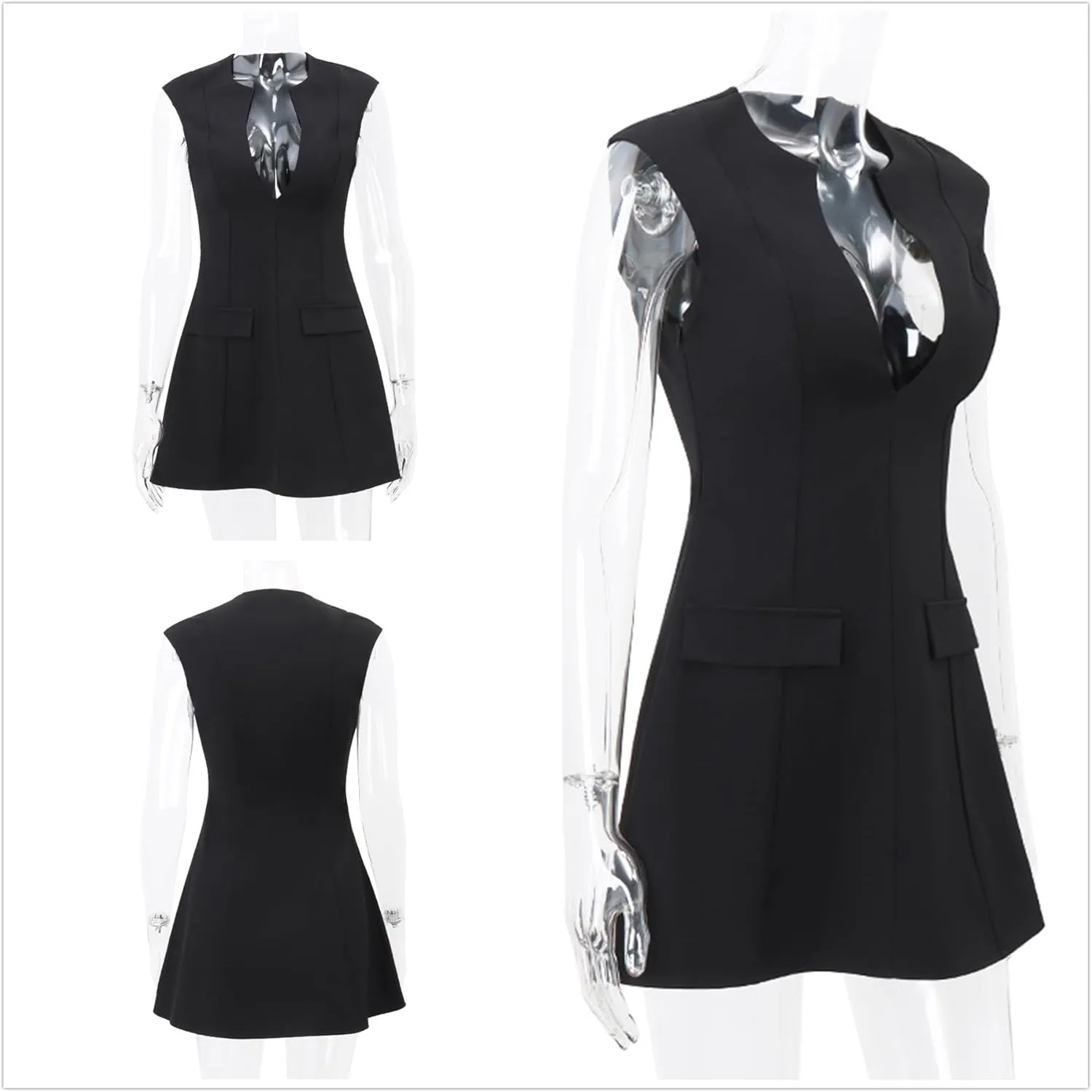 MINGSEECESS Women Cap Sleeve Mini Short Dress Deep V Neck Bodycon A-line Party Club Dresses