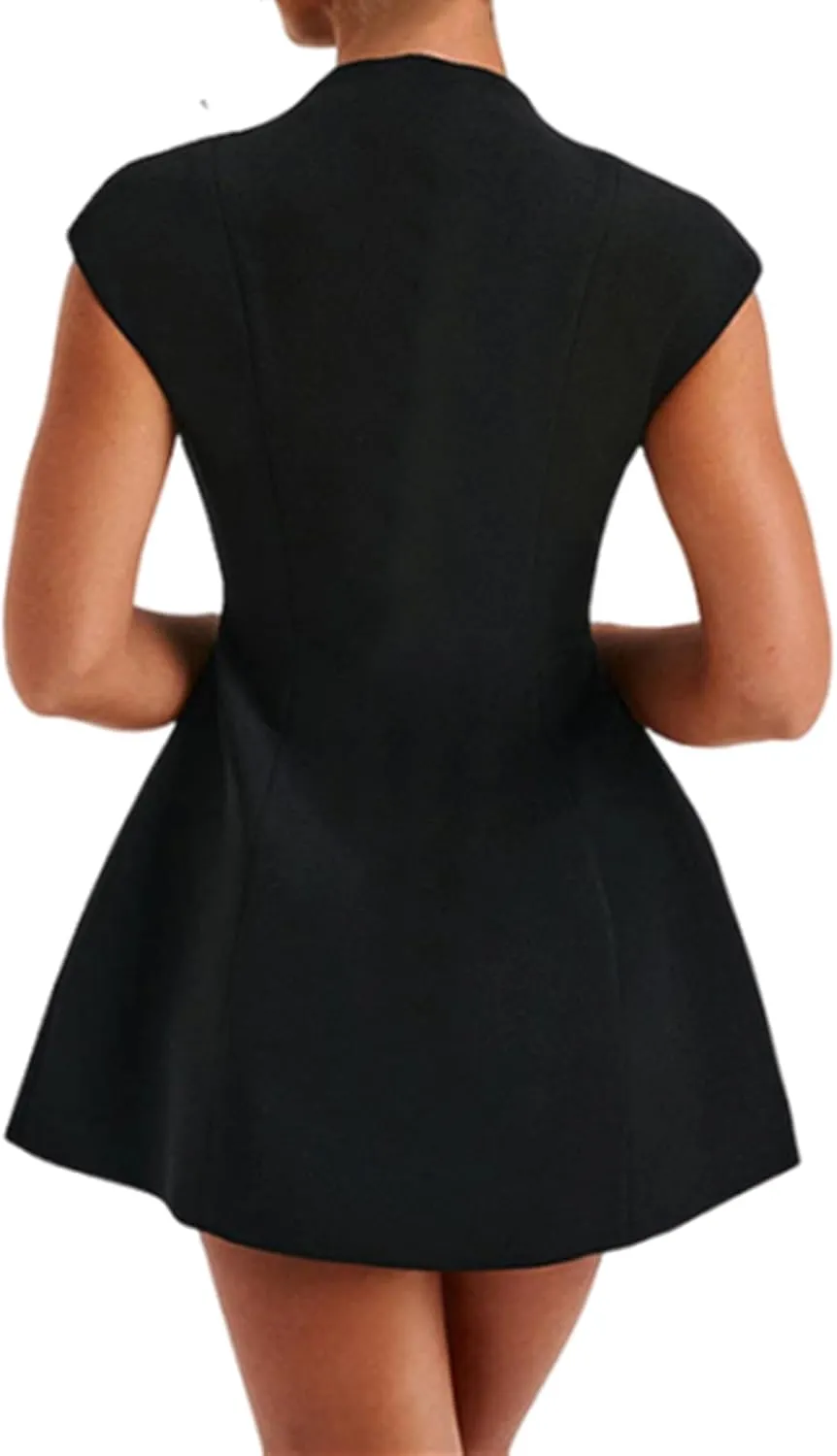 MINGSEECESS Women Cap Sleeve Mini Short Dress Deep V Neck Bodycon A-line Party Club Dresses