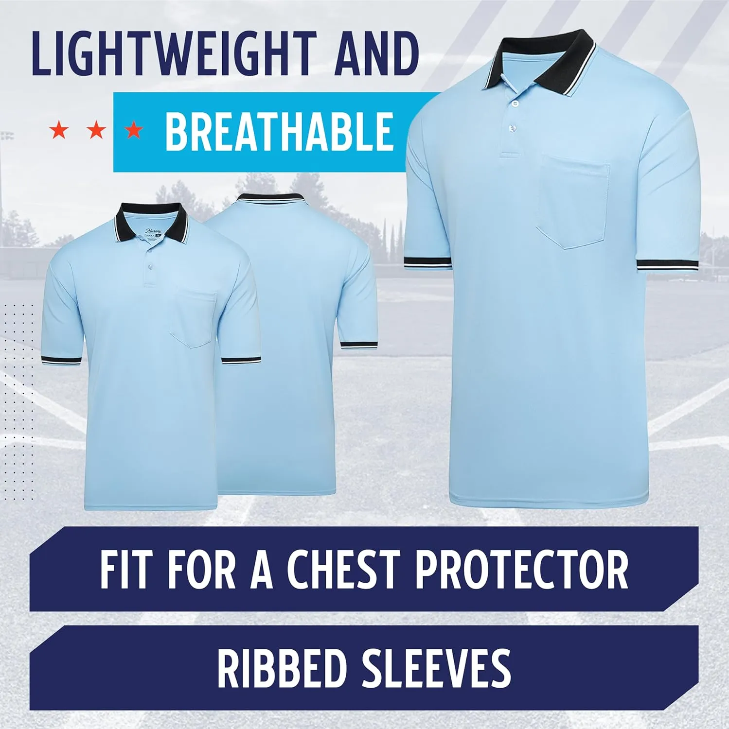 Murray Sporting Goods Short Sleeve Polo Baseball and Softball Umpire Shirt - Sized for Chest Protector
