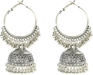 Oxidized Jhumka Bell Dangle Hoop Earrings Indian Bollywood Traditional Ethnic Jhumki Drop Big Huggie Hoops Statement Earring Boho Vintage Jewelry Gifts for Women Girls