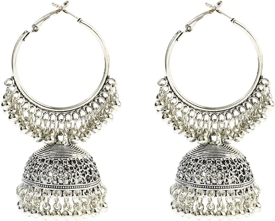 Oxidized Jhumka Bell Dangle Hoop Earrings Indian Bollywood Traditional Ethnic Jhumki Drop Big Huggie Hoops Statement Earring Boho Vintage Jewelry Gifts for Women Girls