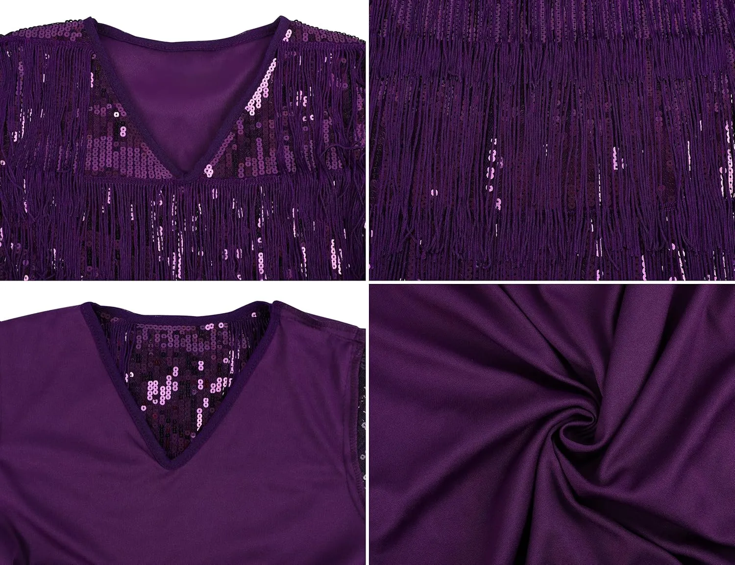PrettyGuide Women's Flapper Dresses with Sleeves Tiered Long Fringed Sequin 1920s Great Gatsby Cocktail Dress Costume