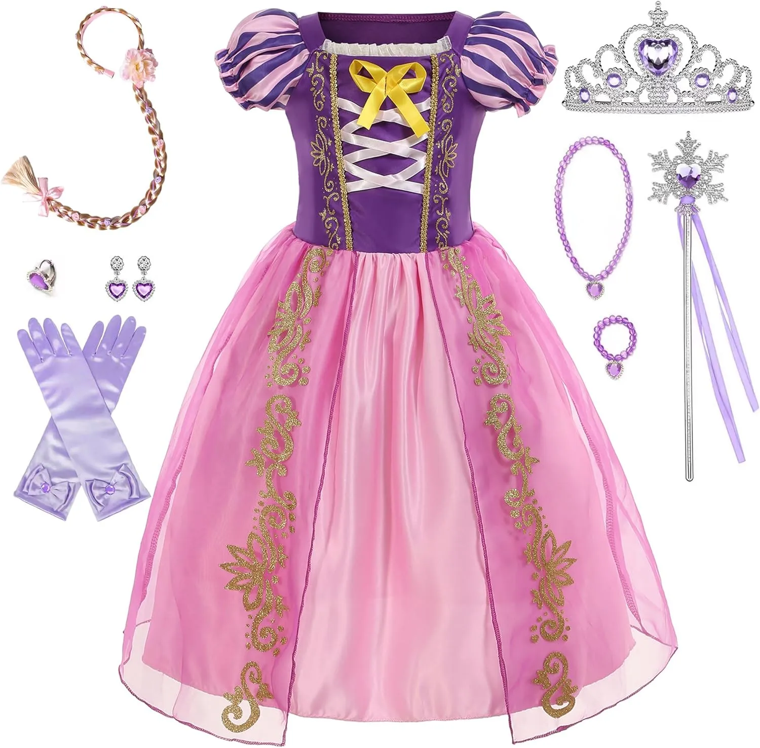Purple Princess Dresses for Girls Toddler Costume for Girls Kids Dress Up clothes with Accessories Birthday Cosplay Christmas