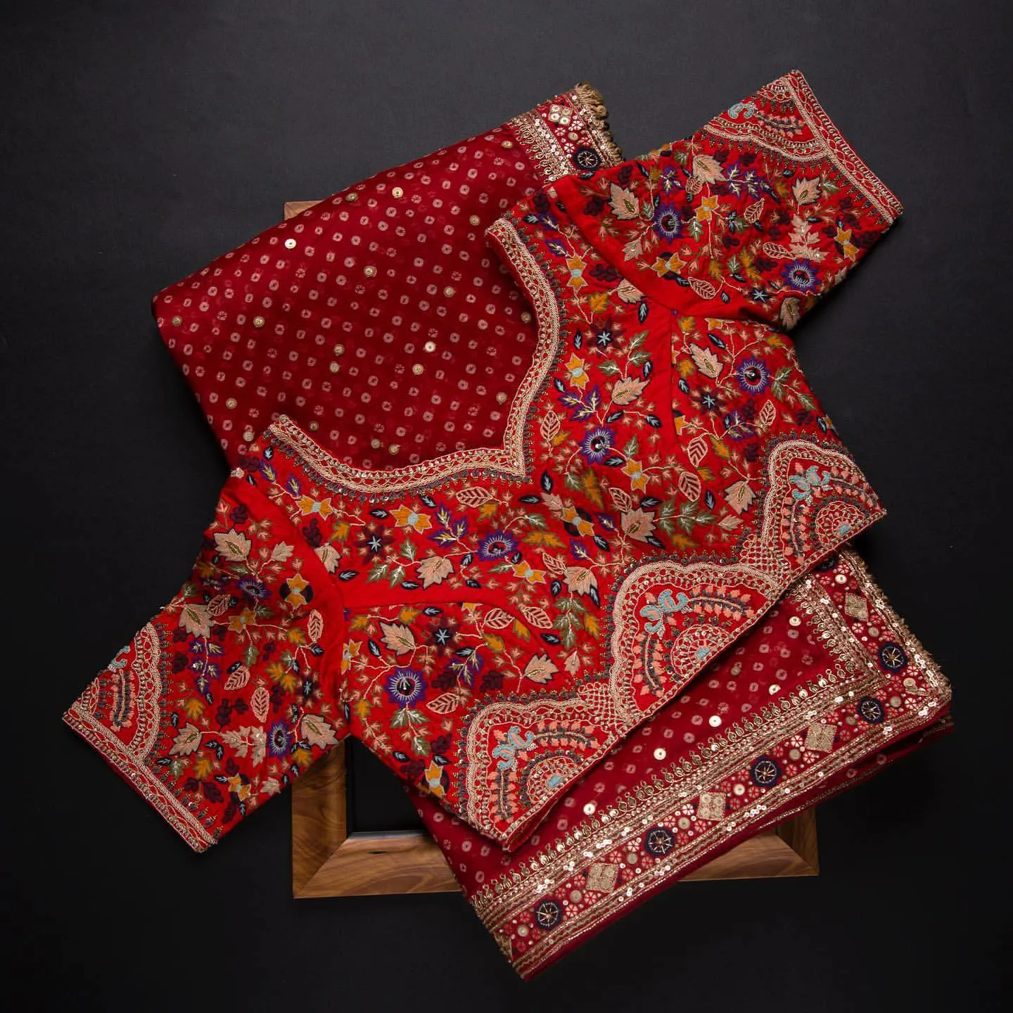 Red Saree in Organza With Resham and Sequence Work