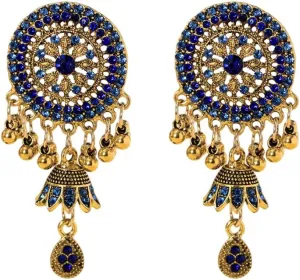Rhinestone Jhumka Earrings for Women Bollywood Traditional Gypsy Crystal Beaded Tassel Oxidized Antique Indian Bell Jhumki Earring Drop Dangle Bohemian Ethnic Festive Party Wear Xmas Jewelry Gift