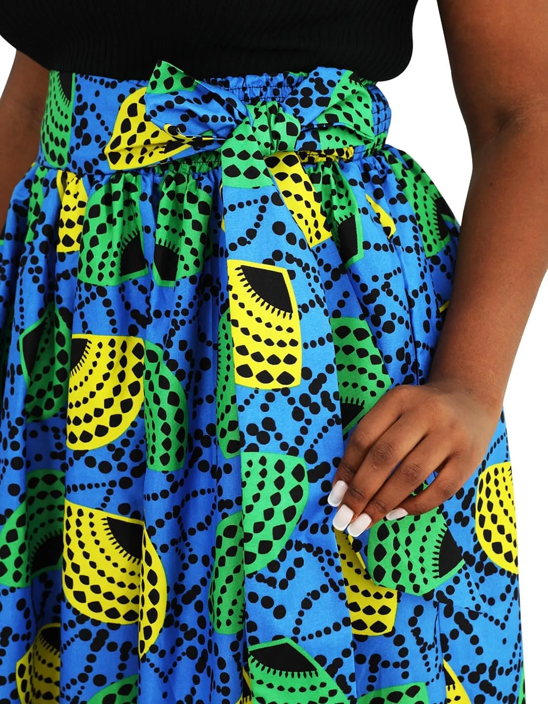 SHENBOLEN Women African Print Skirt Kente Traditional Wax Print Adjustable Strap Maxi Skirt