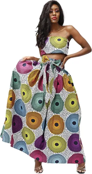 SHENBOLEN Women African Print Skirt Kente Traditional Wax Print Adjustable Strap Maxi Skirt