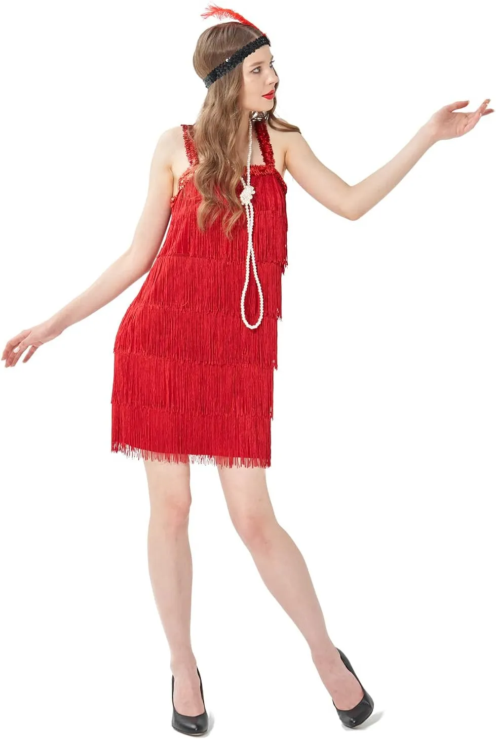 Sincere Party Roaring the 20s Flapper Costume for Women,Great Gatsby Flapper Dresses with Necklace and Headband
