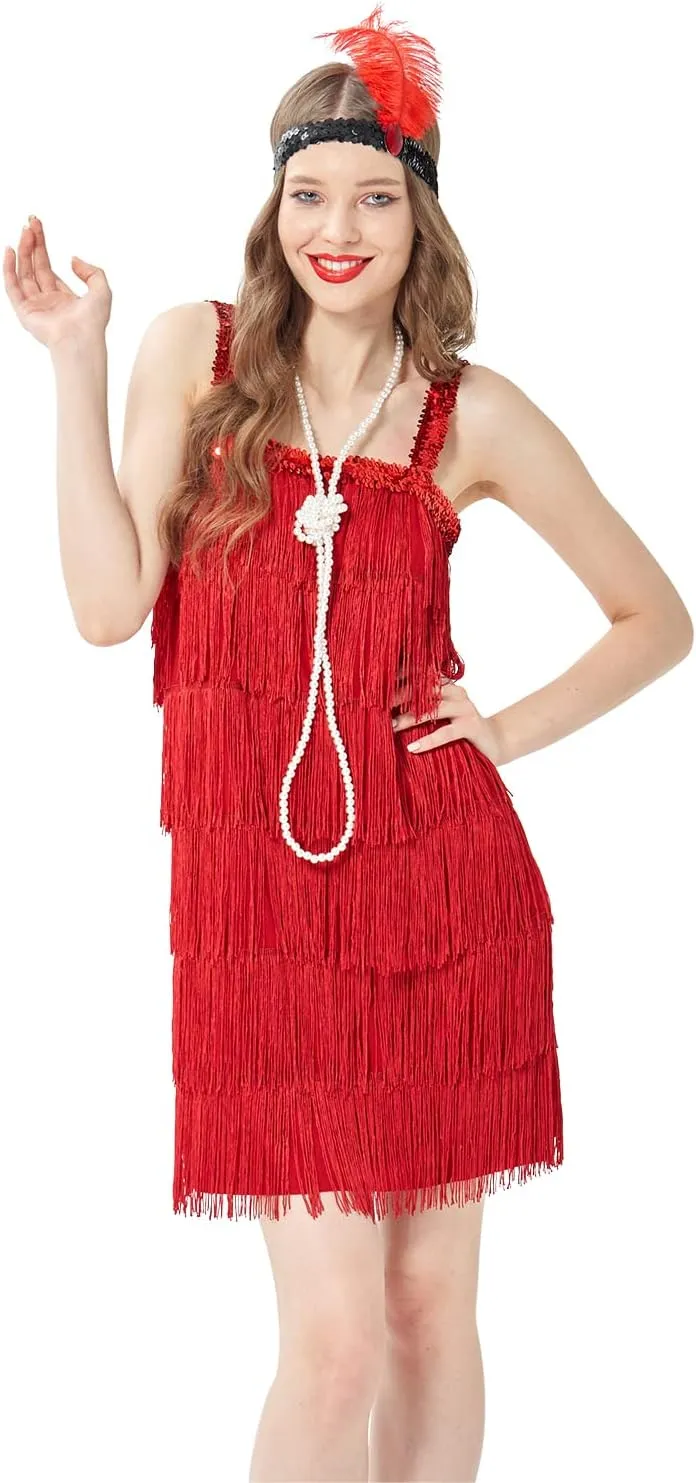 Sincere Party Roaring the 20s Flapper Costume for Women,Great Gatsby Flapper Dresses with Necklace and Headband