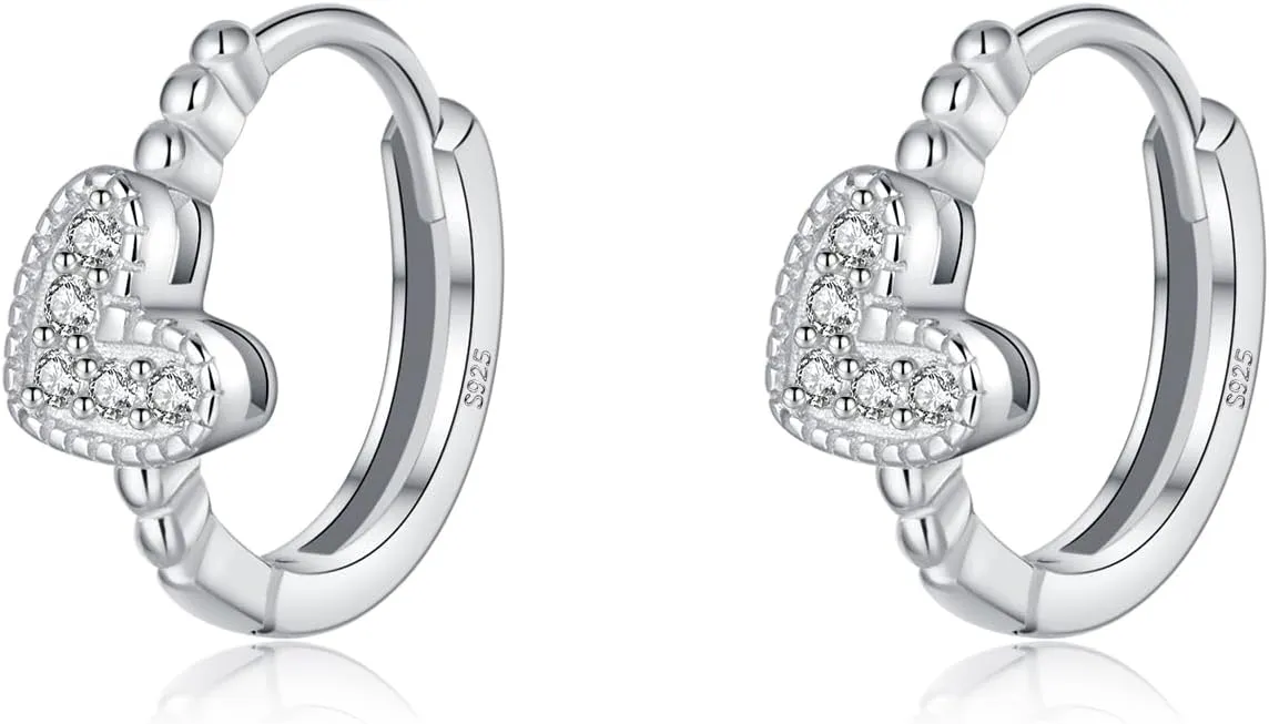 SLUYNZ 925 Sterling Silver CZ Love Hoop Earrings for Women Teens Small Heart Huggie Earrings