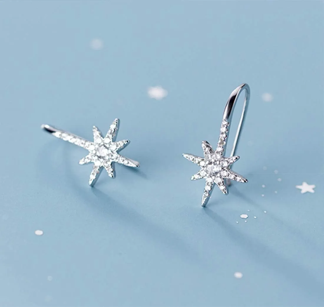 SLUYNZ Solid 925 Sterling Silver Sparkling Star Drop Earrings for Women Teens CZ Star Drop Hook Earrings