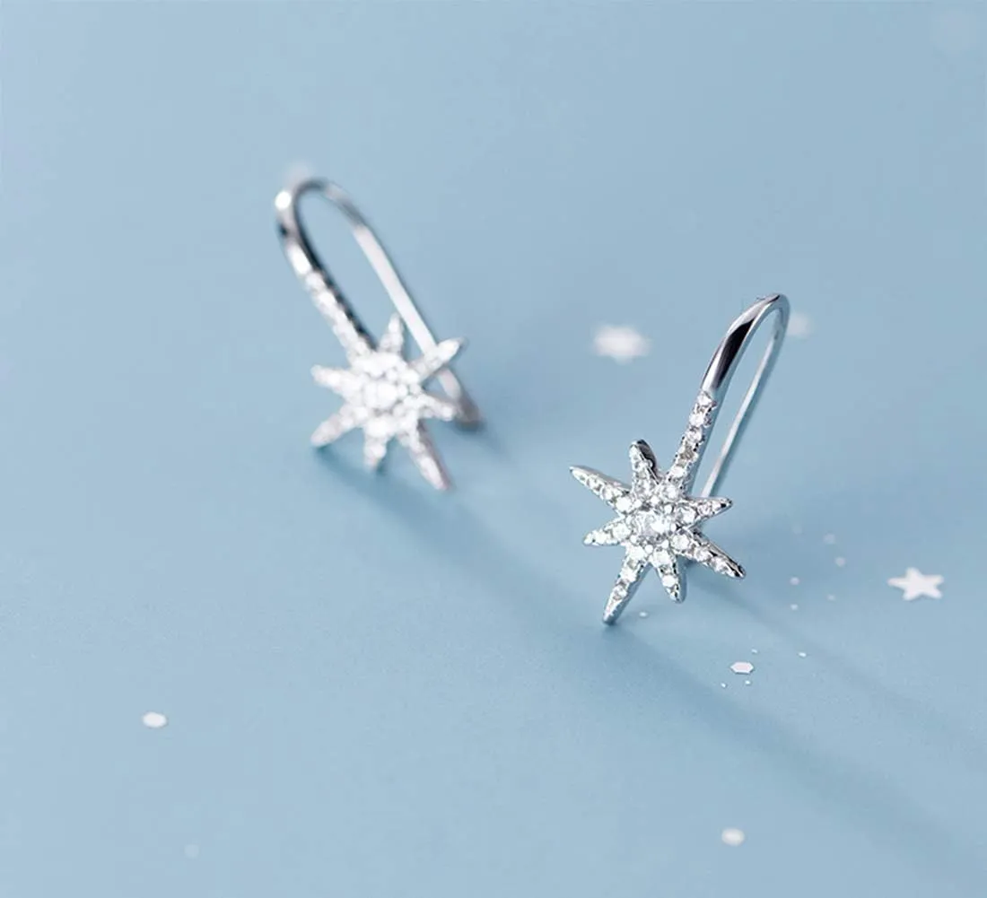 SLUYNZ Solid 925 Sterling Silver Sparkling Star Drop Earrings for Women Teens CZ Star Drop Hook Earrings