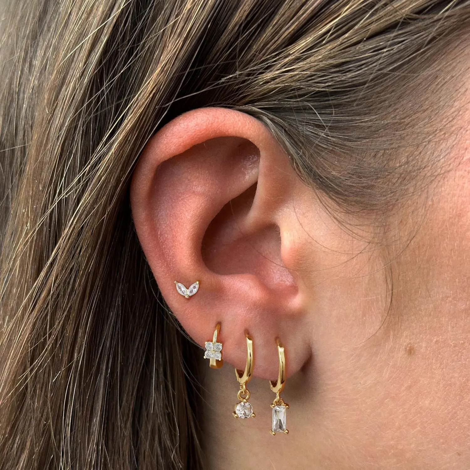 Small Hoop Earrings for Women,14K Gold/Sterling Silver Plated CZ Dangle Earring Set Waterproof Minimalism Dainty Earrings Trendy Jewelry Gift