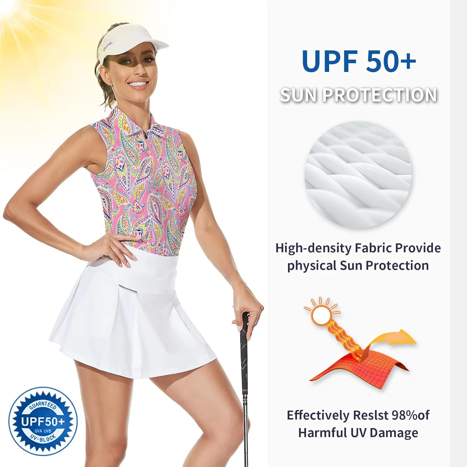 Soneven Womens Sleeveless Golf Shirt Moisture Wicking Athletic Golf Tank Top Printed Polo Tennis Shirts (XS-3XL)