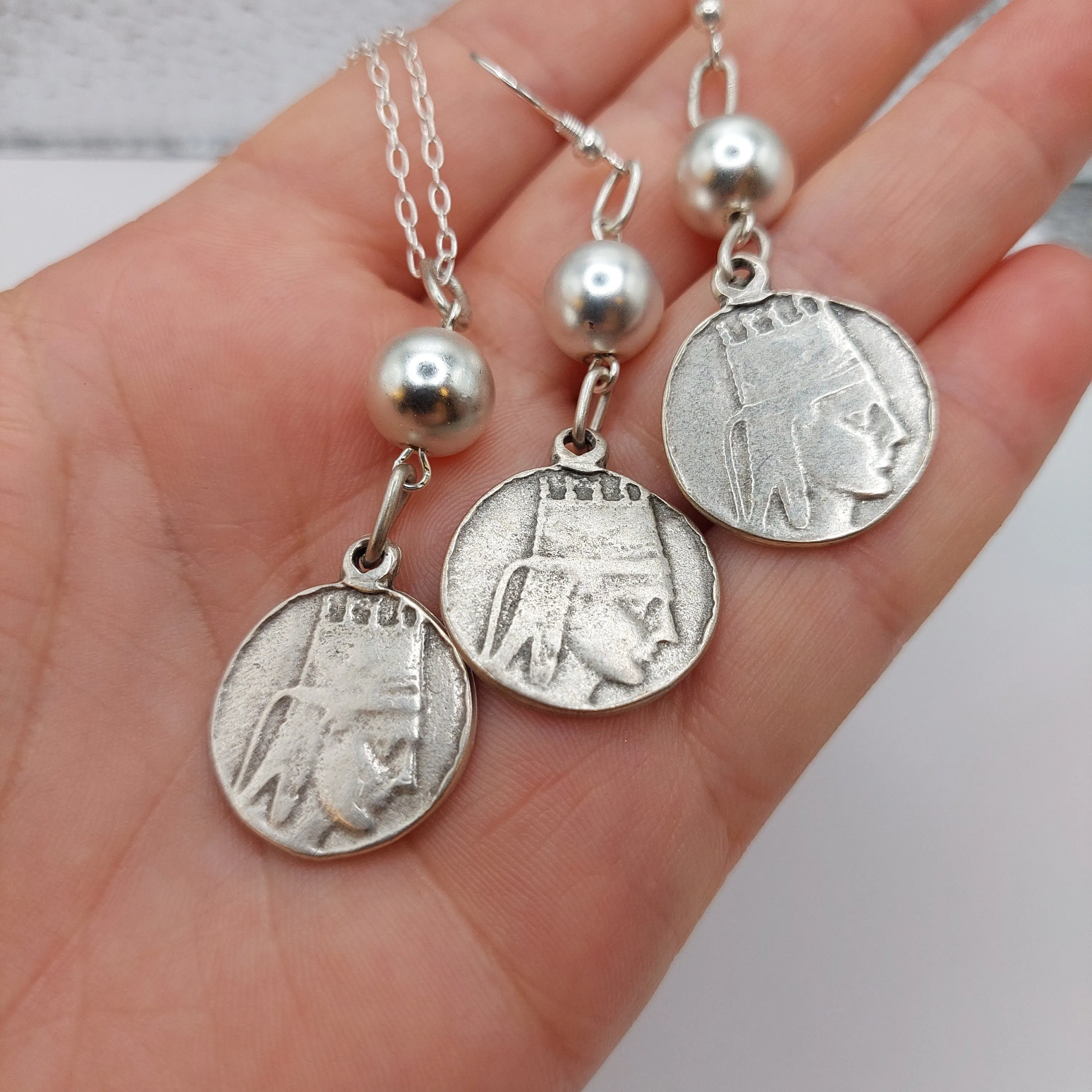 Tigranes the Great coin jewelry with natural silver plated hematite