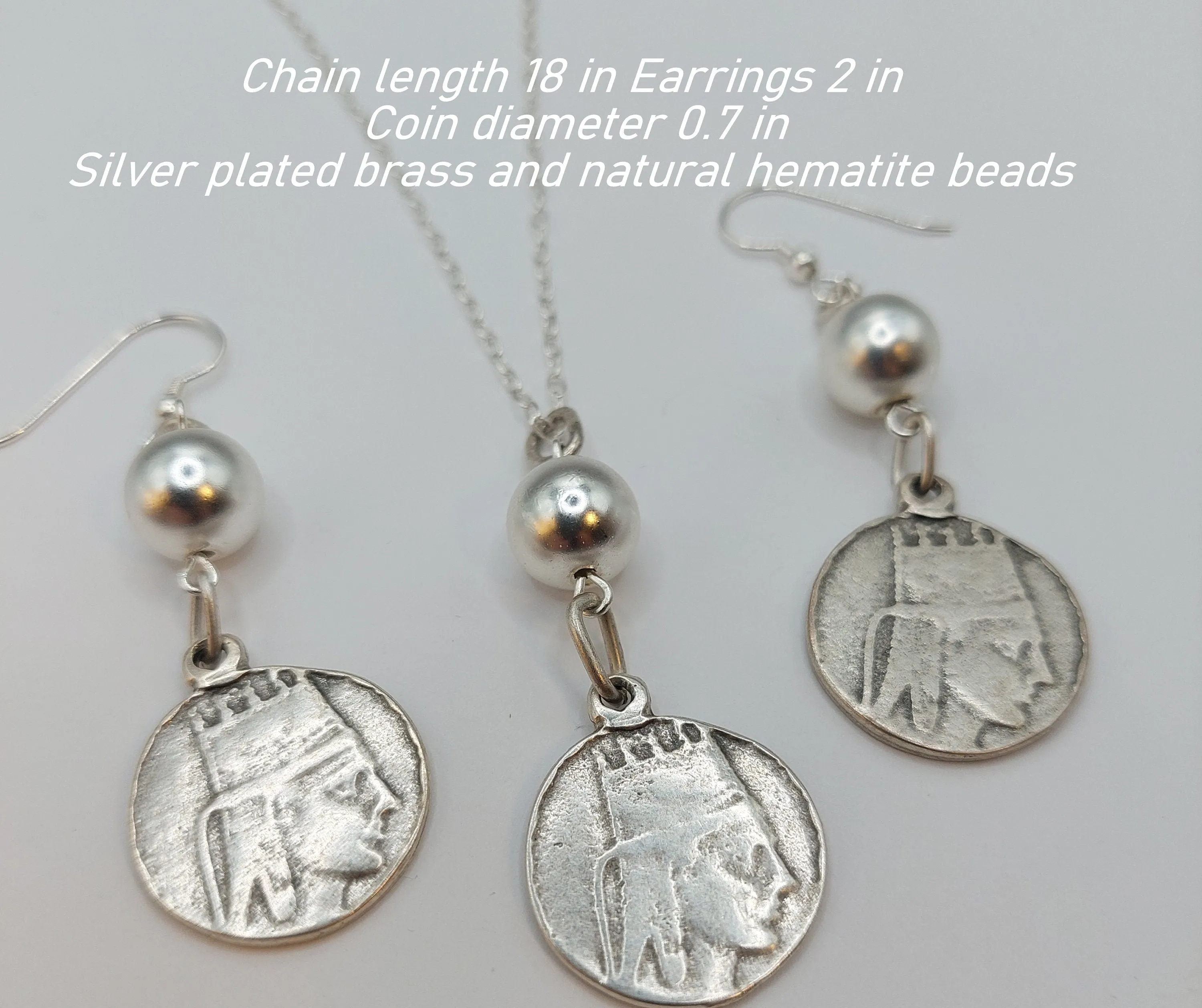 Tigranes the Great coin jewelry with natural silver plated hematite