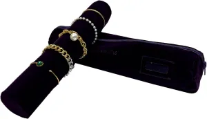 Velvet Jewelry Roll Bag for Brackets Bangles Watches, Great Jewelry Organizer for Travel, Purple