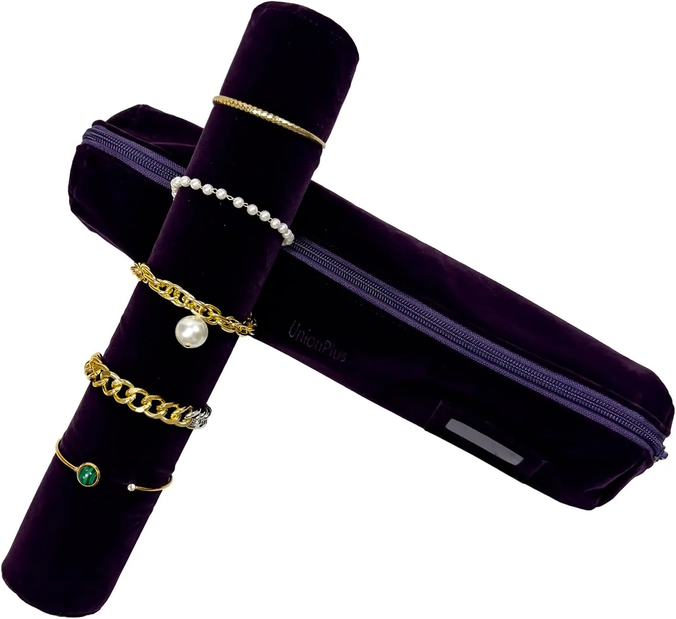 Velvet Jewelry Roll Bag for Brackets Bangles Watches, Great Jewelry Organizer for Travel, Purple
