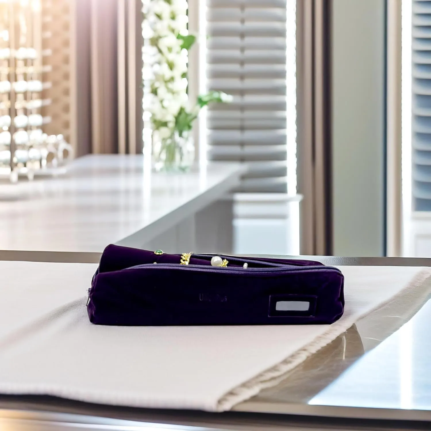 Velvet Jewelry Roll Bag for Brackets Bangles Watches, Great Jewelry Organizer for Travel, Purple