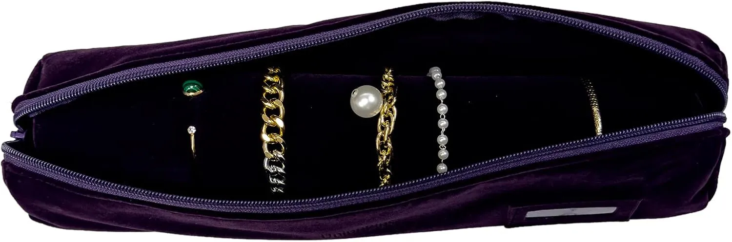 Velvet Jewelry Roll Bag for Brackets Bangles Watches, Great Jewelry Organizer for Travel, Purple