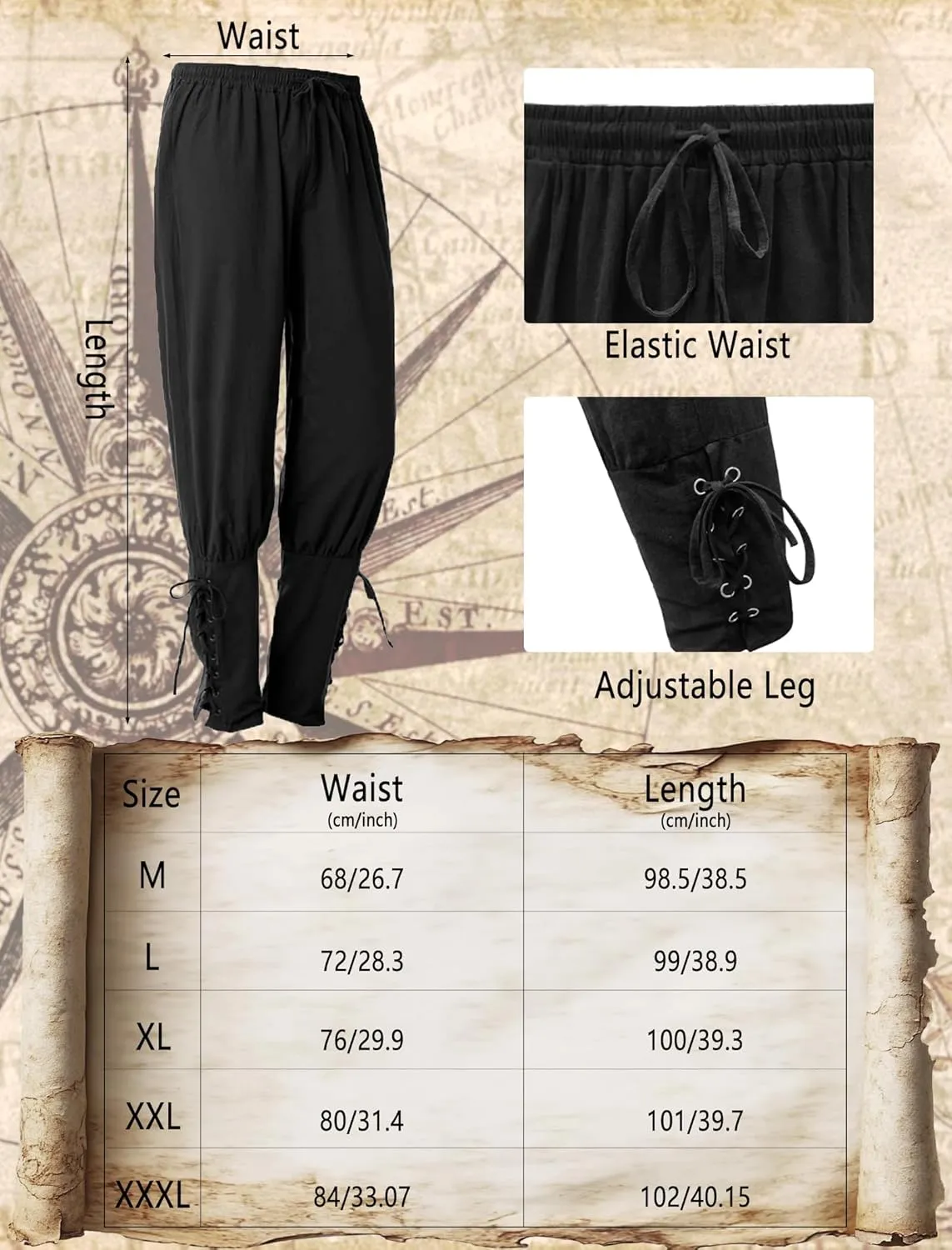 Verceco Mens Pirate Costume Outfit Renaissance Costume Men Medieval Outfit With Pirate Pants Shirts Sash Accessories 8PCS Khaki XX-Large