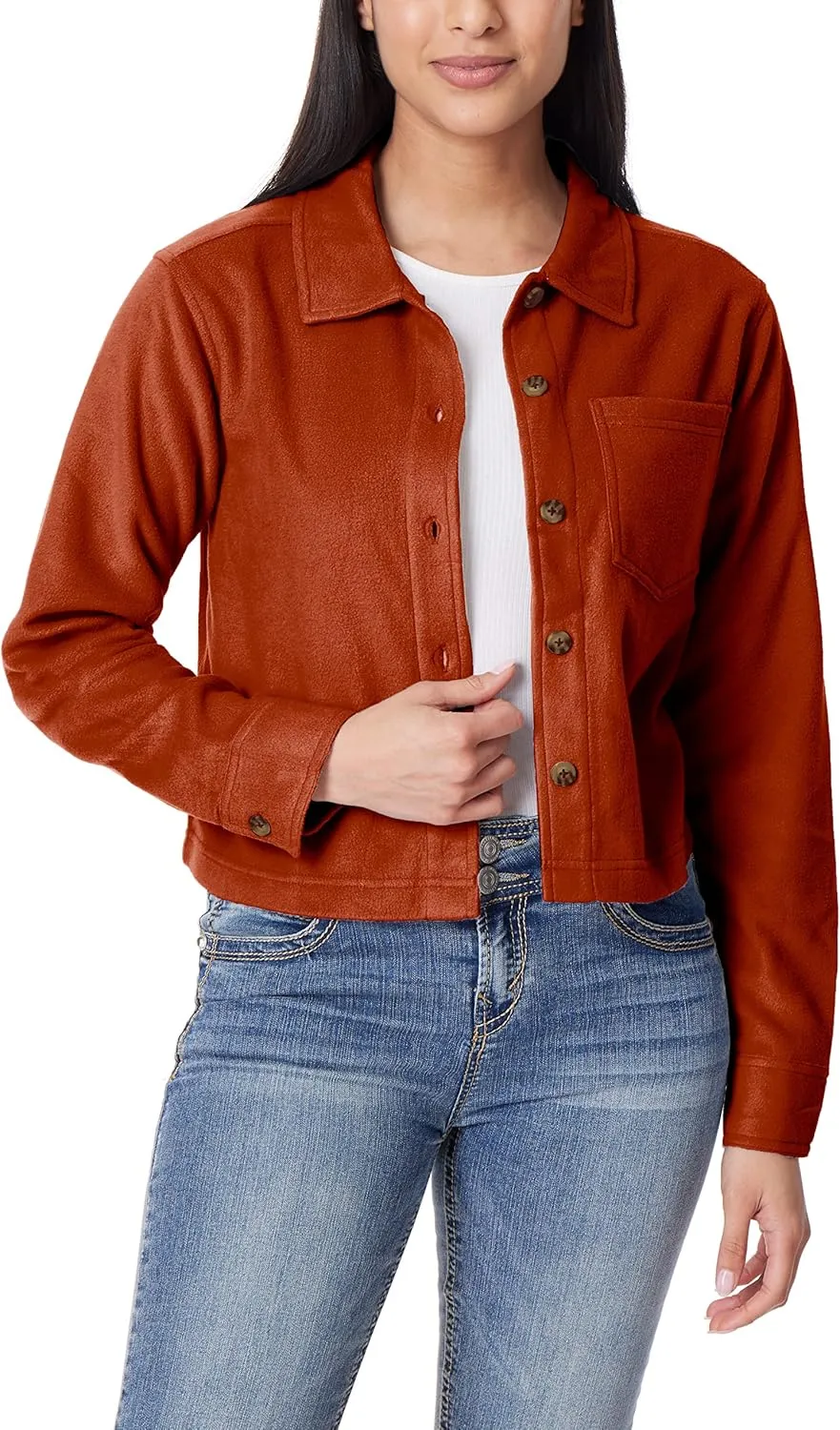 WallFlower Women's Chloe Polar Cozy Fleece Boyfriend Spring, Summer and Fall Light Shacket Jackets