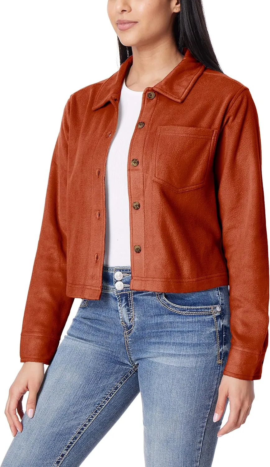 WallFlower Women's Chloe Polar Cozy Fleece Boyfriend Spring, Summer and Fall Light Shacket Jackets