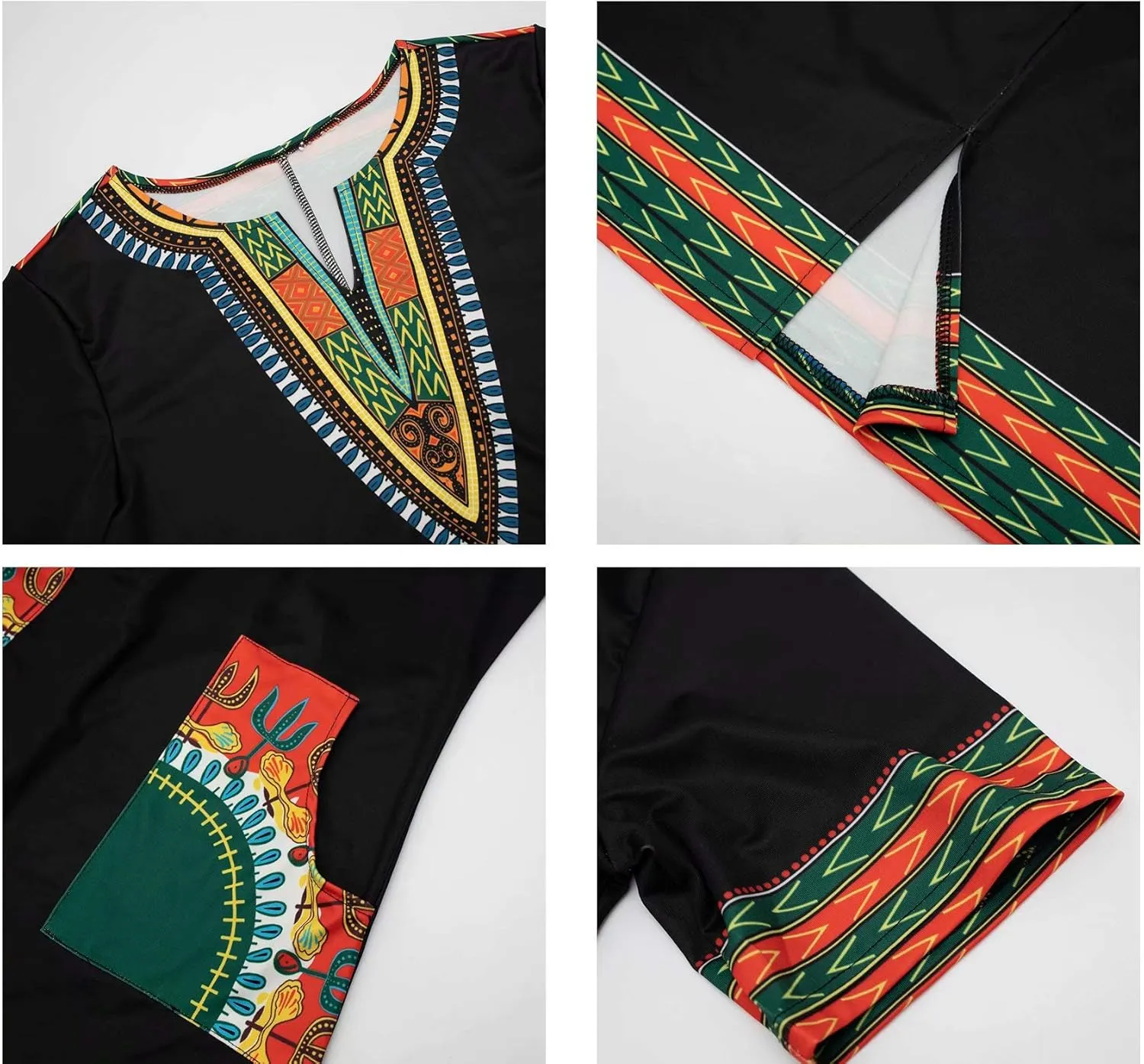 Women Bohemian V Neck African Printed Ethnic Style Summer Bodycon Shift Dress