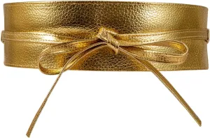 Women Faux Leather Waist Belt, Gold Belts for Women Dresses, Fashion Wrap Around Obi Belt