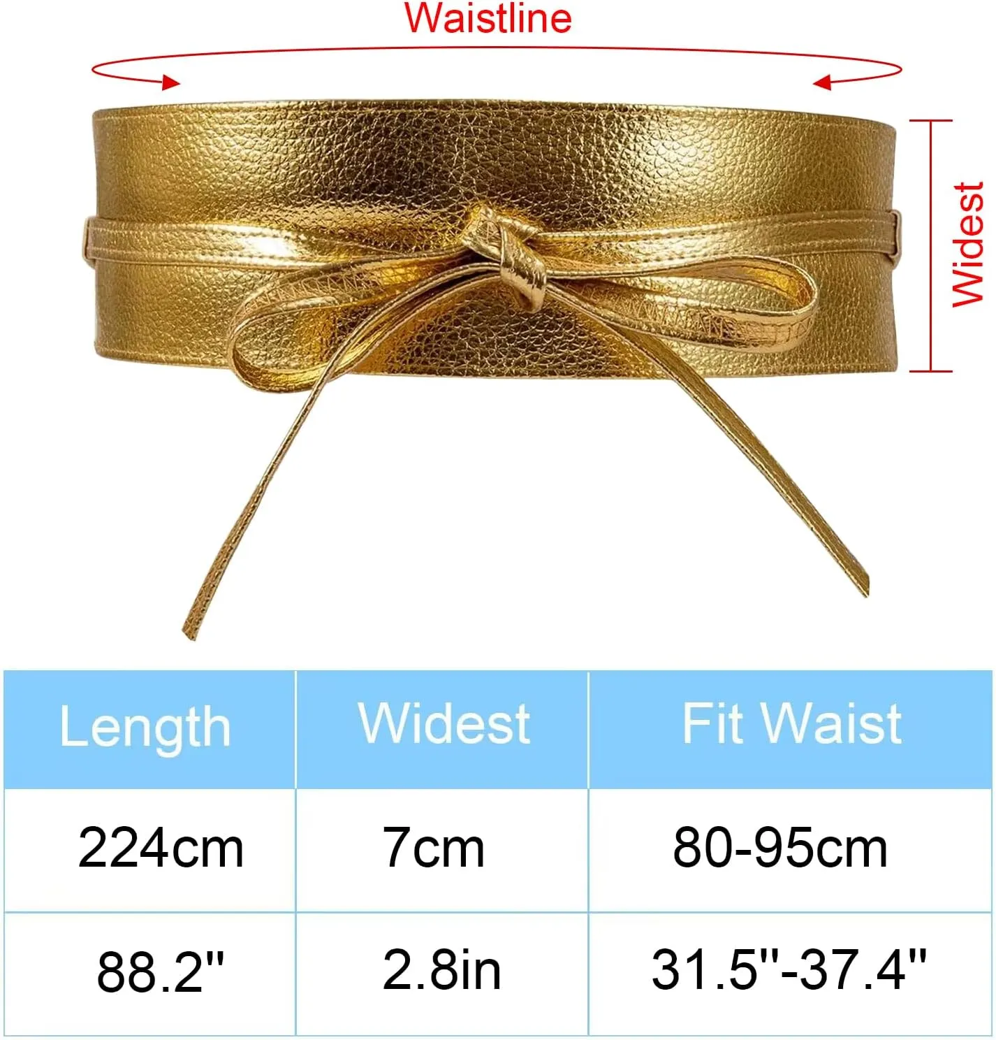 Women Faux Leather Waist Belt, Gold Belts for Women Dresses, Fashion Wrap Around Obi Belt