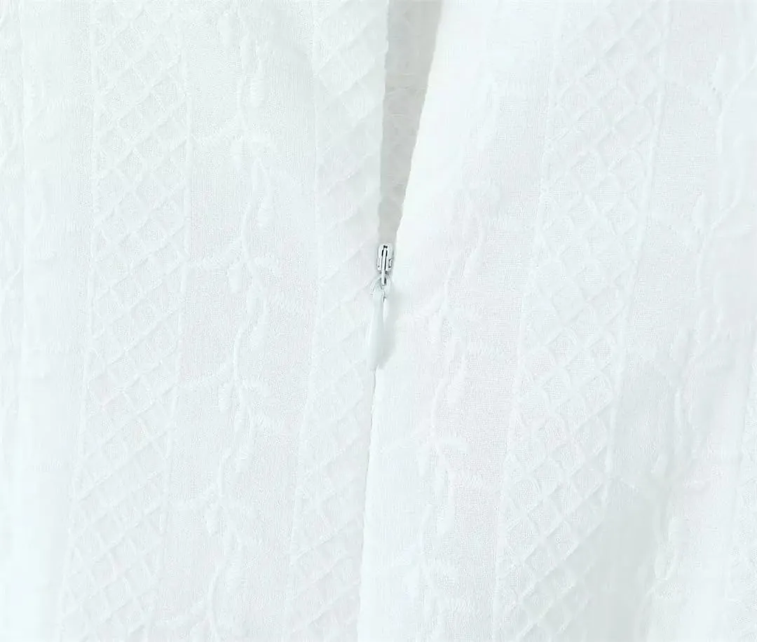 Women Summer Mini White Dress Cotton Sleeveless Drop-Waist Eyelet Buttons Down Party Dresses