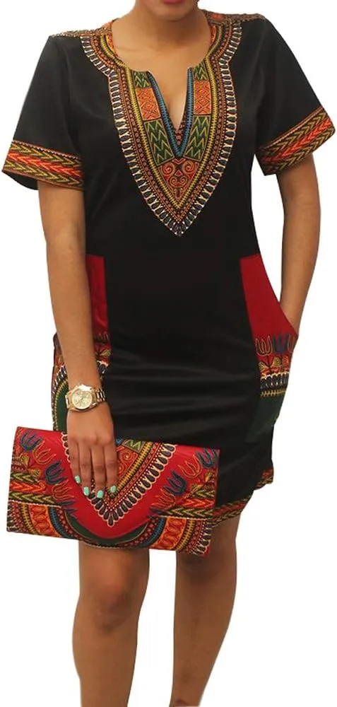 Womens African Attir Bohemian Dashiki Traditional Tribal Vintage Ethnic Midi Dresses