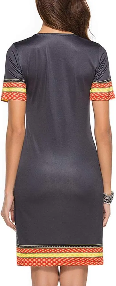 Womens African Attir Bohemian Dashiki Traditional Tribal Vintage Ethnic Midi Dresses