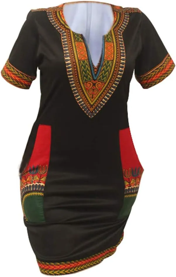 Womens African Attir Bohemian Dashiki Traditional Tribal Vintage Ethnic Midi Dresses