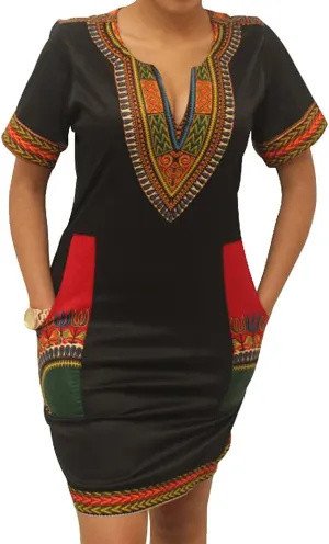 Womens African Attir Bohemian Dashiki Traditional Tribal Vintage Ethnic Midi Dresses